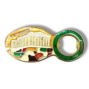 Vintage Parthenon Greece Keychain Bottle Opener Metal Enamel